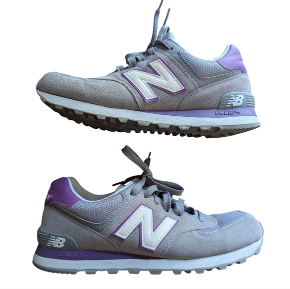 New Balance 574 Gray And Purple sz 10 - Picture 1 of 6